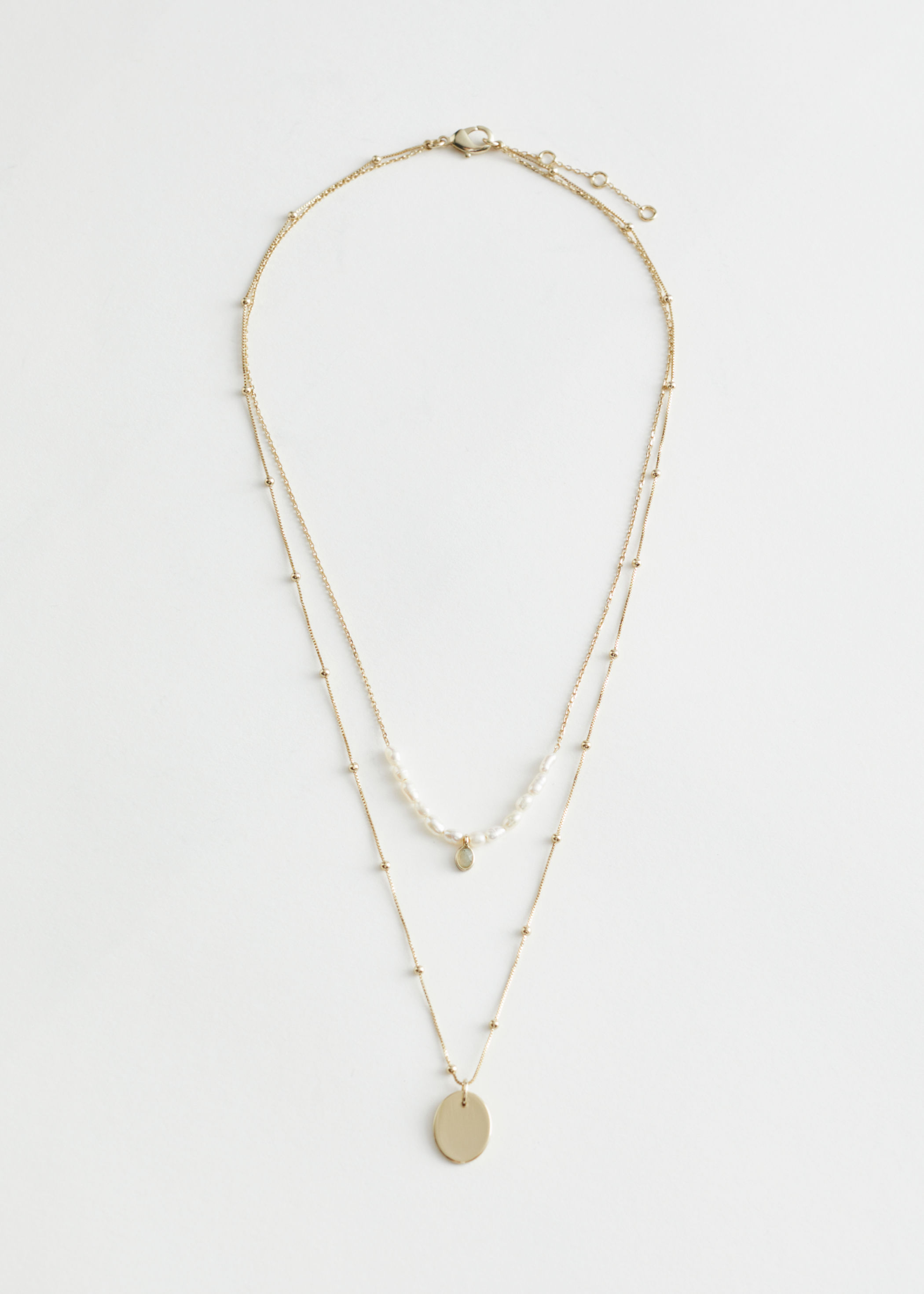 Duo Chain Pearl Pendant Necklace